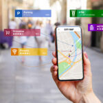 Example of businesses displayed on Google Maps with information about location, ratings and distance