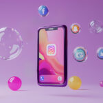 Ilustracija Instagrama na pametnom telefonu okruženom ikonama društvenih mreža